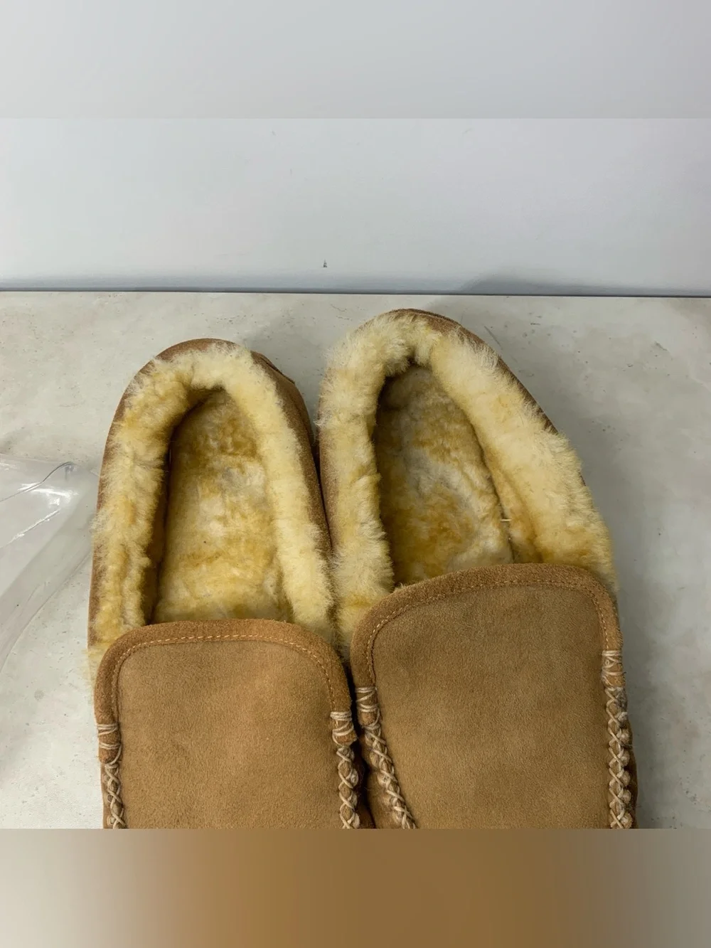 LL Bean Venetian Slippers Men Size 14 Shoes Brown Suede Shearling Moccasins